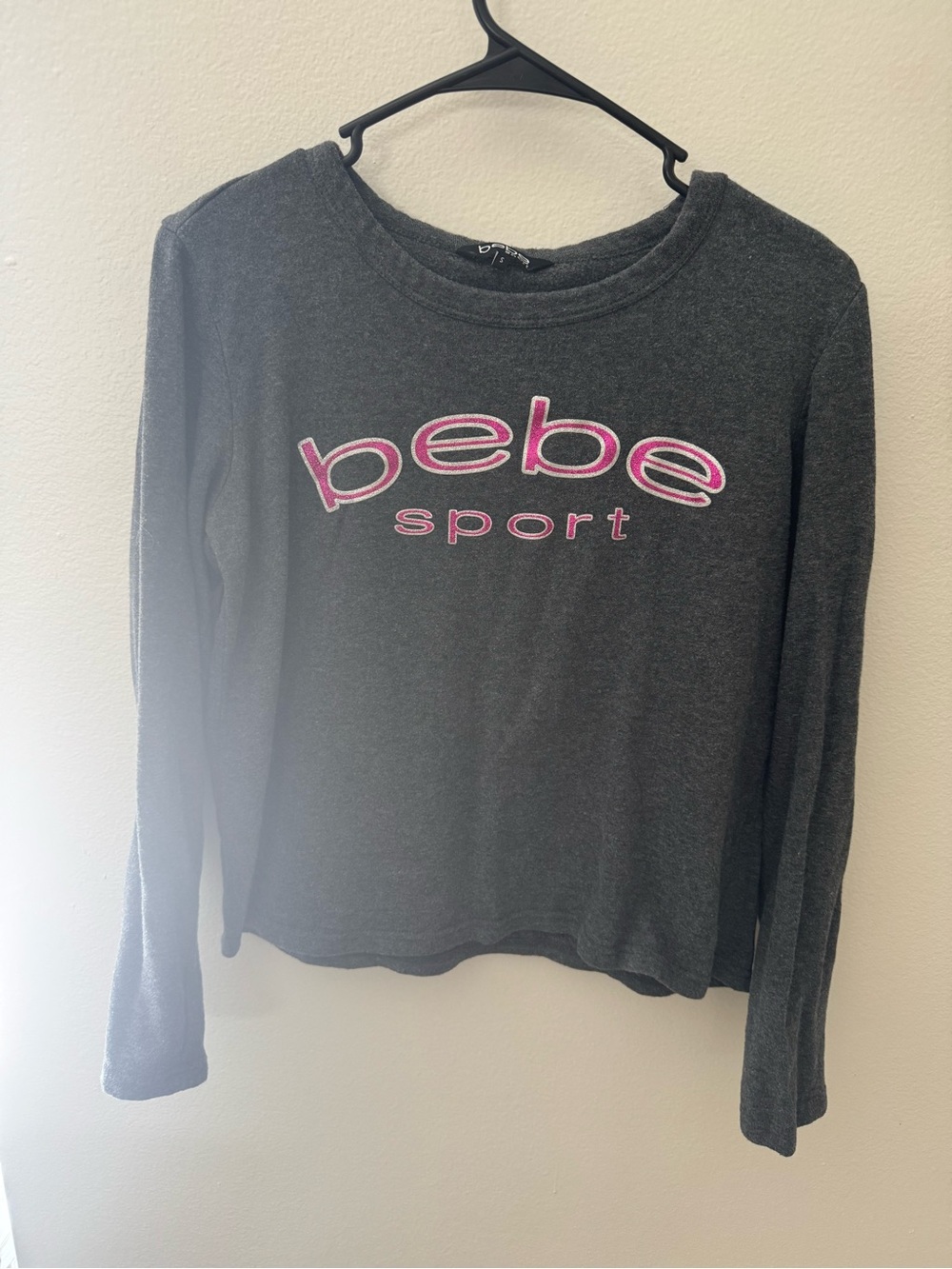 bebe Sport Charcoal Crewneck Sweatshirt with White Logo